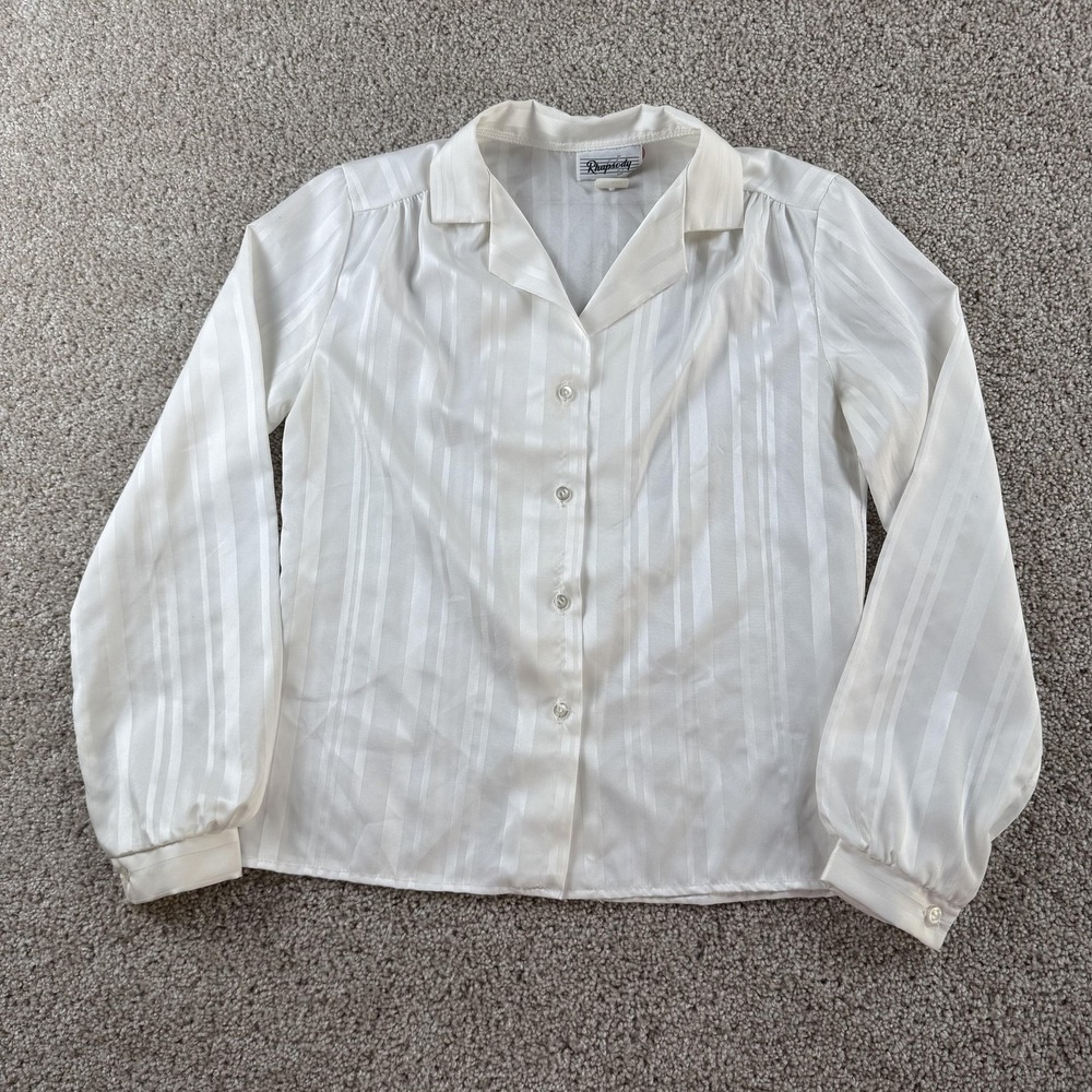 Vintage Rhapsody Button Up Shirt Womens Medium Stripe Satin Collared Long Sleeve
